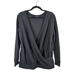 Ouges Black Waffle Texture Crossover Top Size L